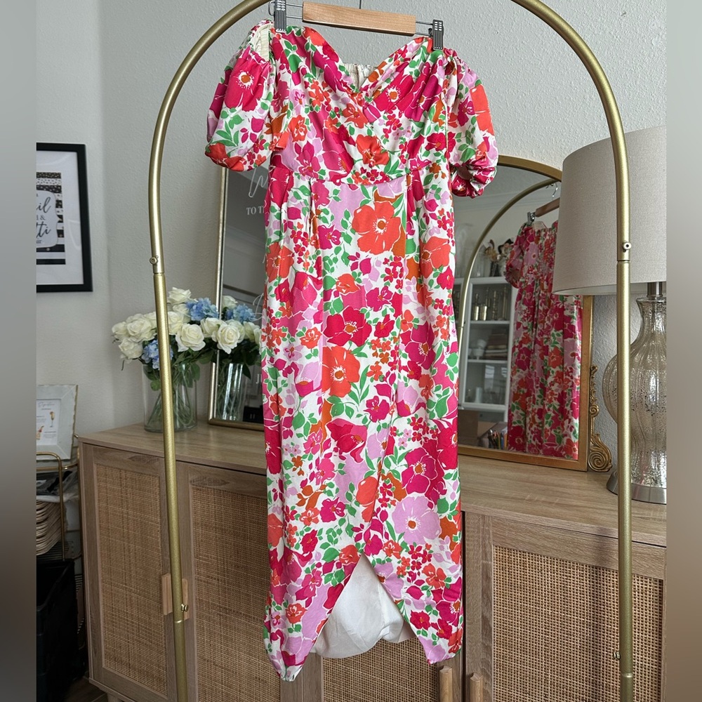 Astr The Label Sweetheart Off the Shoulder Floral Midi Dress size S